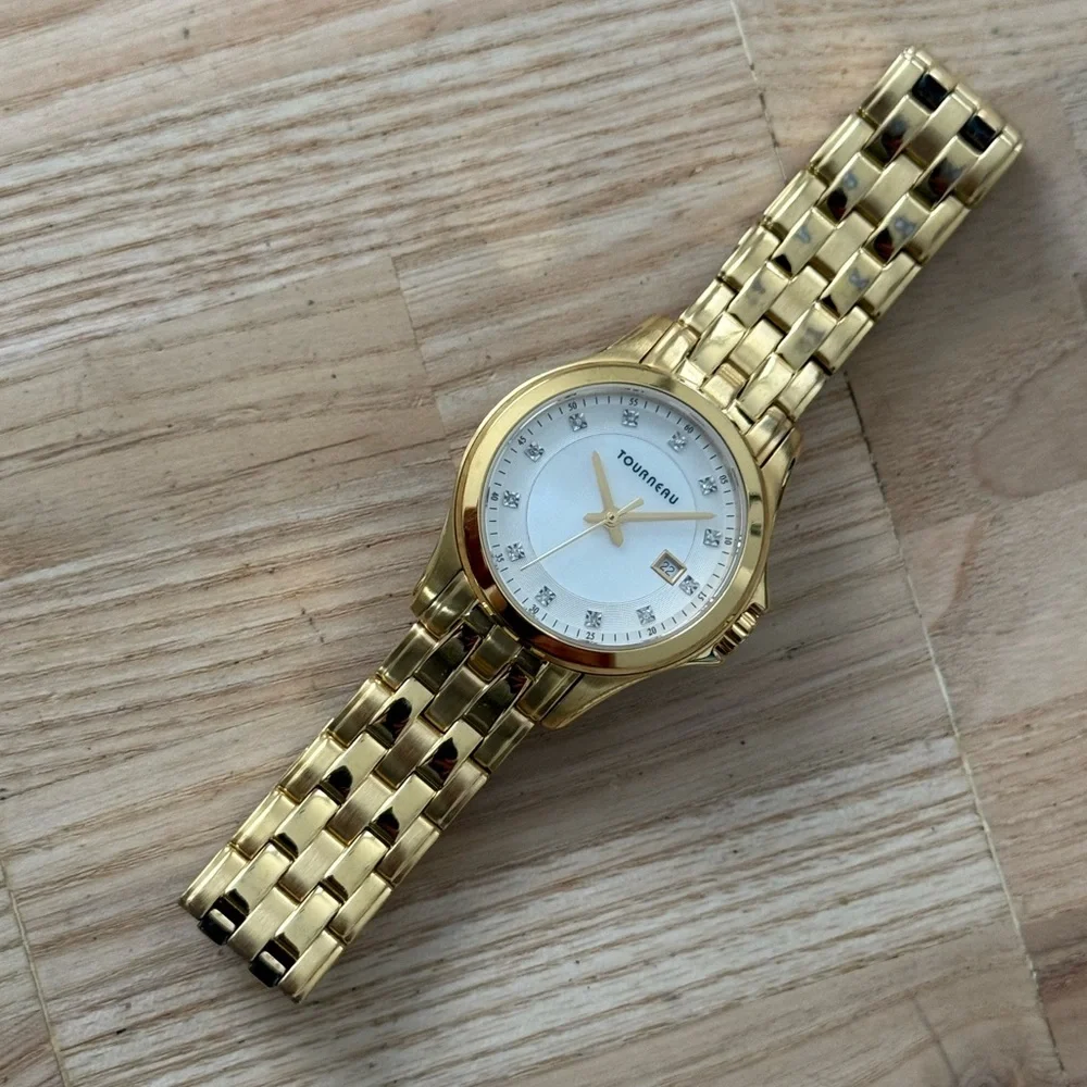 Tourneau Diamond Luxury Ladies Watch White Dial Gold-Tone Bracelet Diamonds